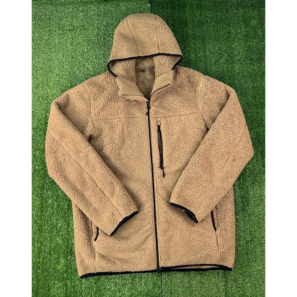 Uniqlo Mens Sherpa Lined Fleece Full-Zip Hoodie Tan Brown 341-454551 Large